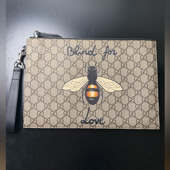 Gucci Handbags - Authentic GG Supreme Monogram Blind For Love Wristlet Pouch Black